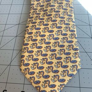 Anchor Vineyard Vines Yellow Tie with Blue Nautical Design 100% silk